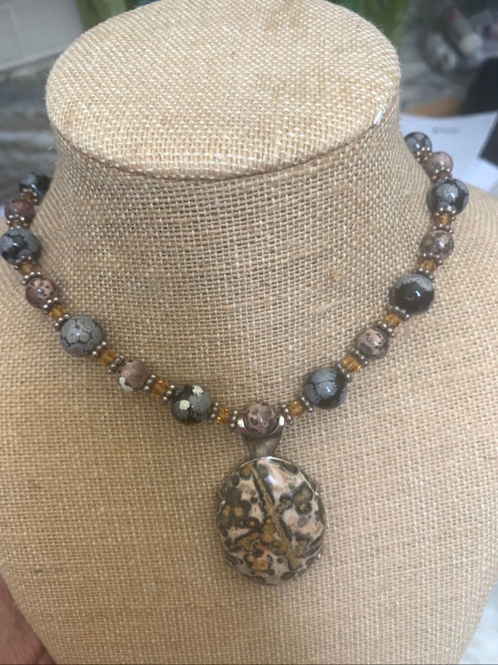 Natural Jasper Agate with Leopard Jasper Pendant #vintage